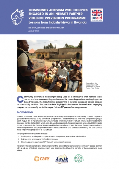 Community Activism With Couples Engaged in Intimate Partner Violence Prevention Programme – Lessons Learned From Indashyikrwa in Rwanda