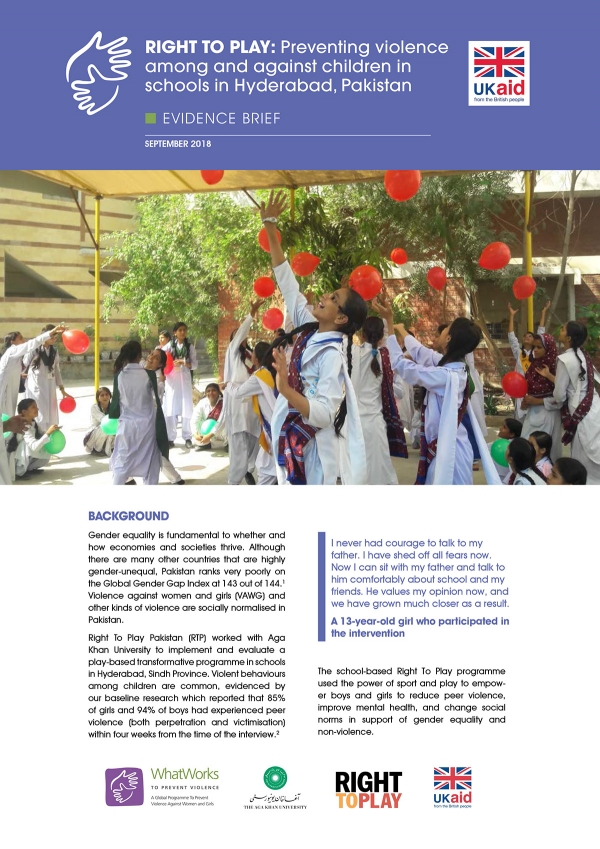 Right to Play - Preventing violence among and against children in schools in Hyderabad, Pakistan