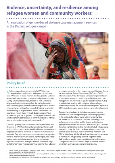 Violence, uncertainty, and resilience among refugee women and community workers