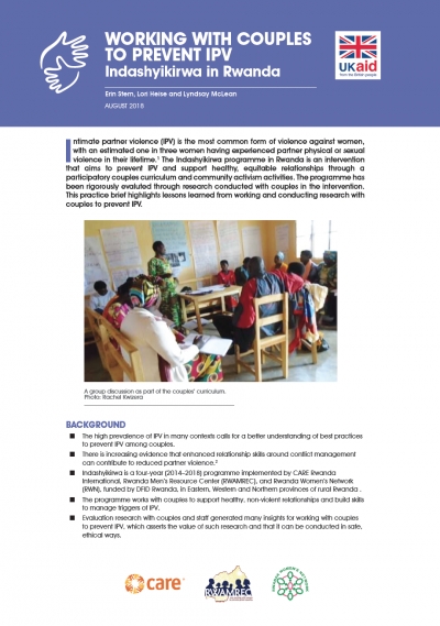Working with Couples to Prevent IPV - Indashyikirwa in Rwanda