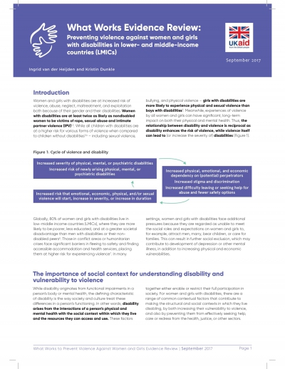 What Works Evidence Review – Preventing violence against women and girls with disabilities in lower – and middle-income countries (LMICs)