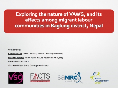 Exploring the nature of VAWG, and its effects among migrant labour communities in Baglung district, Nepal - One Community, One Family, VSO Nepal