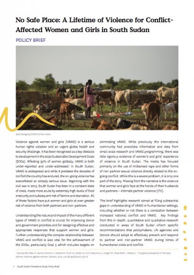 No Safe Place: A Lifetime of Violence for Conflict- Affected Women and Girls in South Sudan
