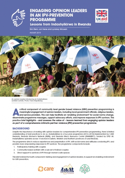 Engaging Opinion Leaders in an IPV Prevention Programme – Lessons Learned From Indashyikrwa in Rwanda